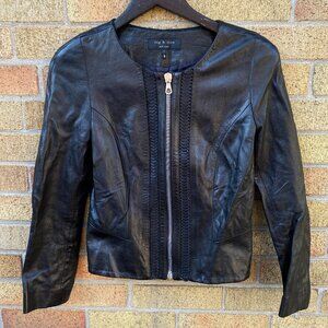 Rag & Bone Lambskin Biker Jacket Leather Size 6 Black Shirt